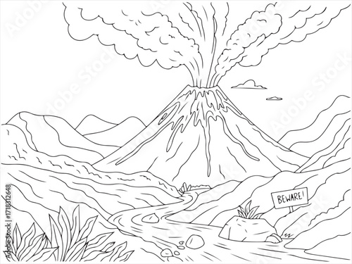 Fiery Volcano Erupting Over a Serene Mountain Range
