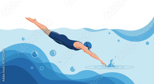 Swimming Champion Performing Perfect Swimming Dive Into Deep Water With Skill And Grace