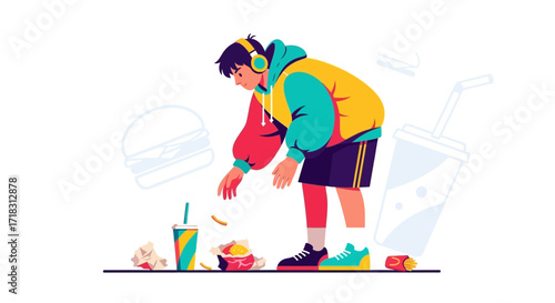 Teenager Choosing Fast Food and Unhealthy Lifestyle, Ignorance of Healthy Options