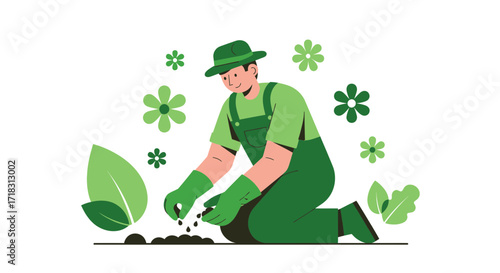 The Art Of Gardening: A Gardener Planting Seeds For A Beautiful Garden