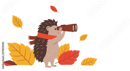 The Curious Hedgehog Gazes Through a Telescope Amidst Autumnal Foliage