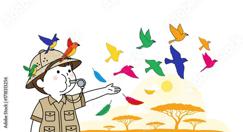 The Whistling Explorer Creates A Stunning Bird Spectacle In A Colorful Illustrated Narrative