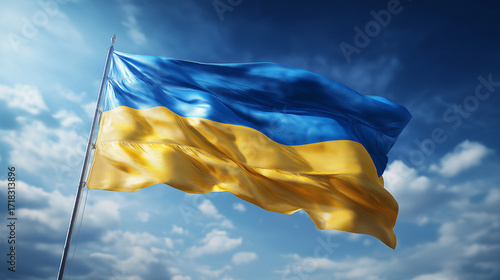 flag of ukraine with clouds at sunny day 