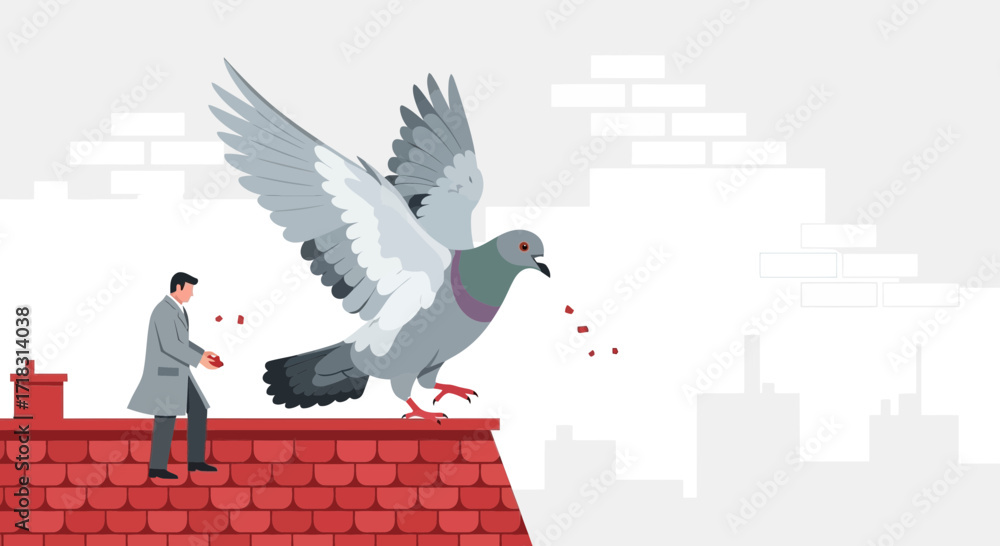 Fototapeta premium Urban Scene Depicting Relationship Between Person And The Majestic City Pigeon