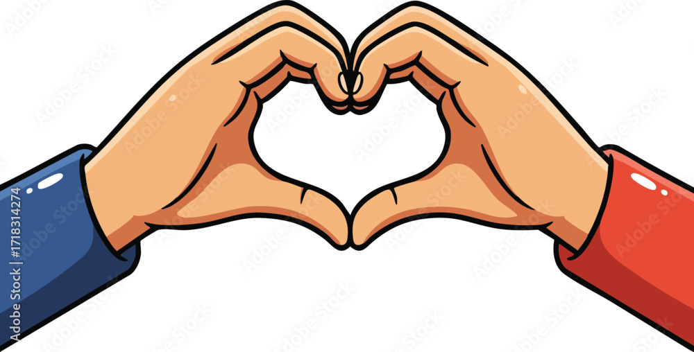 Obraz premium Two hands forming heart shape colorful sleeves gesture symbol of love and friendship vector illustration 