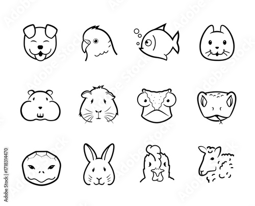 Icon sheet with animals. The outline icons are well scalable and editable. Contrasting elements are good for icons, signs, different backgrounds and displays. EPS10.