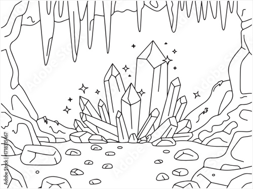 Glowing Gemstones Inside a Cave with Sparkling Crystals