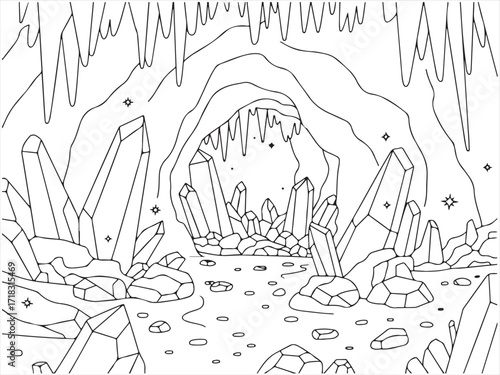 Crystal Cluster in a Sparkling Cave with Geode Rocks