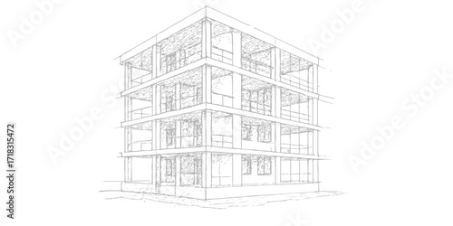 Architectural sketch of a residential house design.  3d, model, vector, structure, new, city, architect, engineering