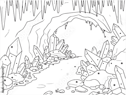 Glowing Crystal Cave with Sparkling Crystals and Rocks
