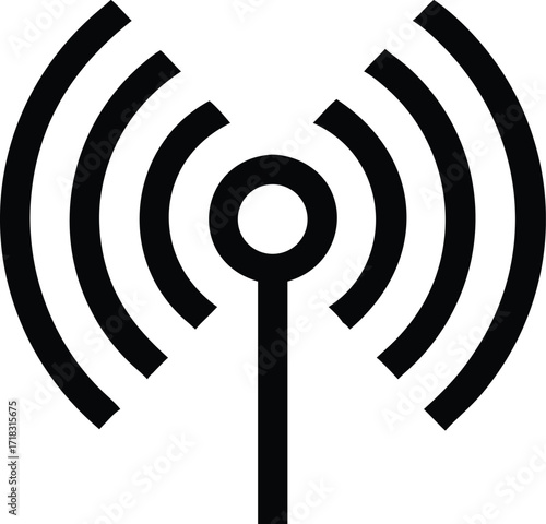 Wireless Outline Vector Icon for Radio Communication and Signal Broadcasting, Flat Vector Icon on White Background

