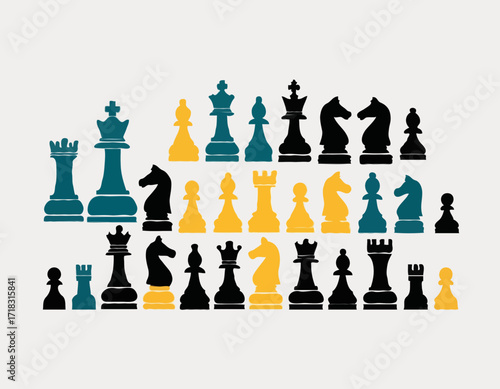 Chess pieces vector image Minimal design chess pieces isolated on white background.