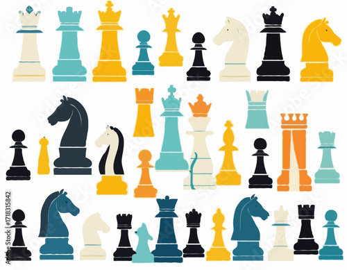 Chess pieces vector image Minimal design chess pieces isolated on white background.