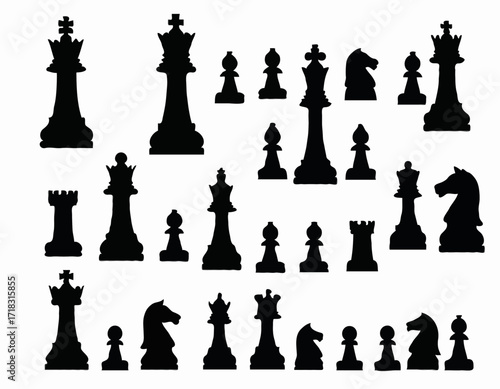 Chess pieces vector image Minimal design chess pieces isolated on white background.