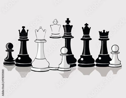 Chess pieces vector image Minimal design chess pieces isolated on white background.