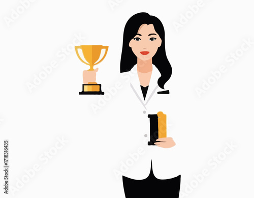 Business Woman Holding Trophy Image vector isolated on white background.