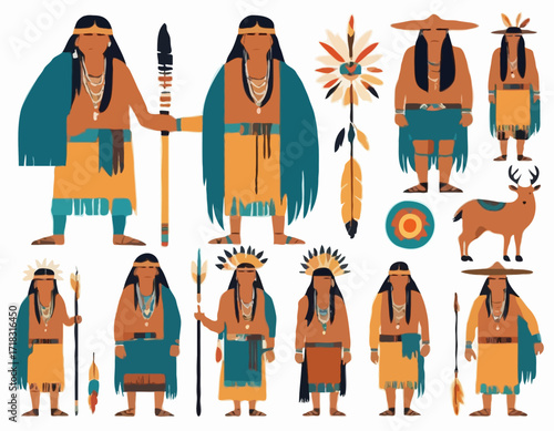 Old Native American Man Images vector isolated on white background.