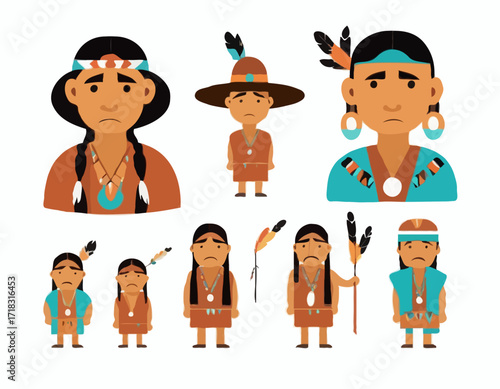 Old Native American Man Images vector isolated on white background.