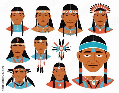 Old Native American Man Images vector isolated on white background.