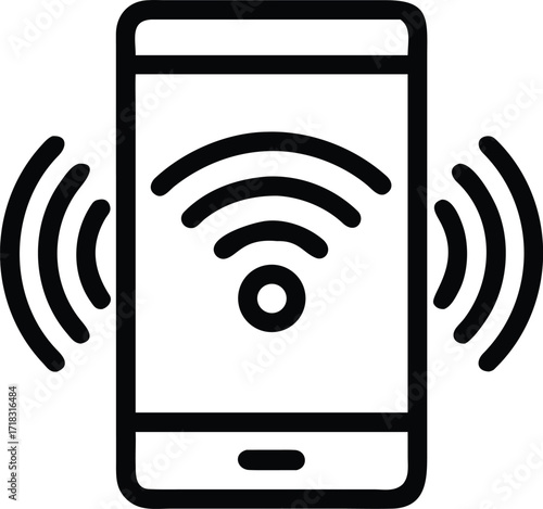 Mobile Phone Wi-Fi Outline Vector Icon for Mobile Hotspot and Wireless Connectivity, Flat Vector Icon on White Background

