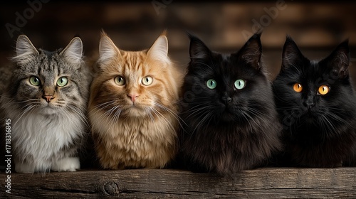 Kittens Cute Adorable Pets Playful Fluffy Group of Baby Cats Sitting Together on Wooden Surface with Cozy Warm Background