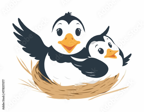 Mother Goose Protecting Young Nest Image vector isolated on white background.