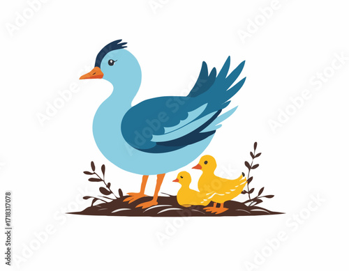 Mother Goose Protecting Young Nest Image vector isolated on white background.