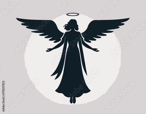 Silhouette Guardian Angel illustration Images Vector isolated on white background.