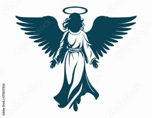 Silhouette Guardian Angel illustration Images Vector isolated on white background.