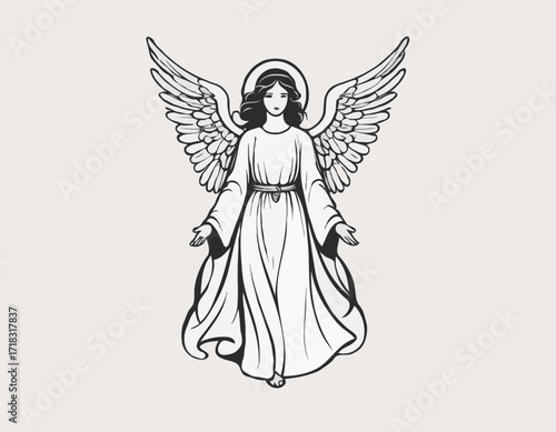 Silhouette Guardian Angel illustration Images Vector isolated on white background.