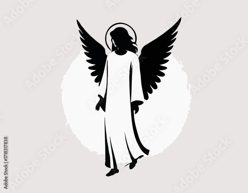 Silhouette Guardian Angel illustration Images Vector isolated on white background.