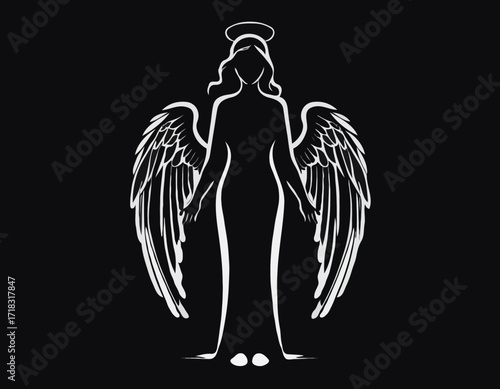Silhouette Guardian Angel illustration Images Vector isolated on white background.
