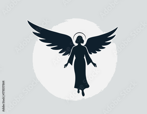 Silhouette Guardian Angel illustration Images Vector isolated on white background.