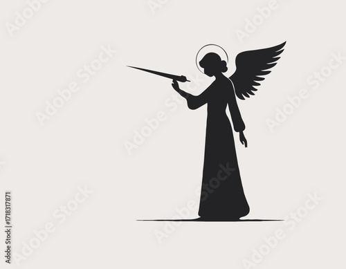 Silhouette Guardian Angel illustration Images Vector isolated on white background.