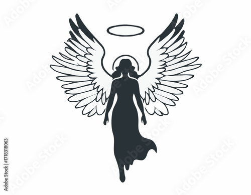 Silhouette Guardian Angel illustration Images Vector isolated on white background.