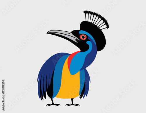 Cassowary Image Vector. Illustration Southern cassowary bird  on white Vector Image.