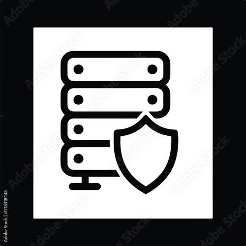 Silhouette database server protected by shield vector illustration