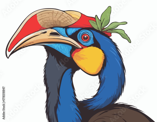 Cassowary Image Vector. Illustration Southern cassowary bird  on white Vector Image.