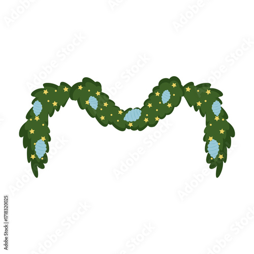 Christmas garlands with holly leaves, berries, ribbons and festive decorations