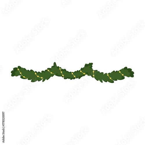 Christmas garlands with holly leaves, berries, ribbons and festive decorations