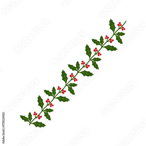 Christmas garlands with holly leaves, berries, ribbons and festive decorations