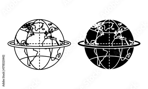 Earth Globe Icon in Outline and Solid Black Vector for studies, education and exam preparation