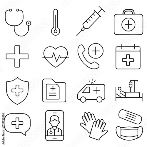 Medical icon set with symbols for business, web, and health care