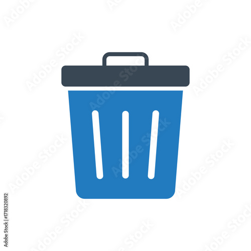 blue garbage can or trash bin, a symbol for recycle, delete, and waste management.