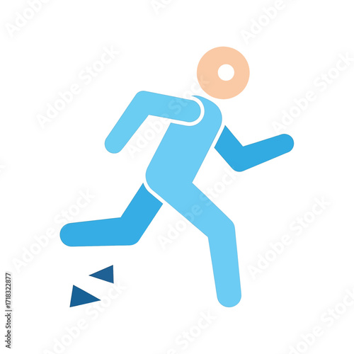A modern, flat design icon of a blue human figure running fast, with motion trails indicating speed.