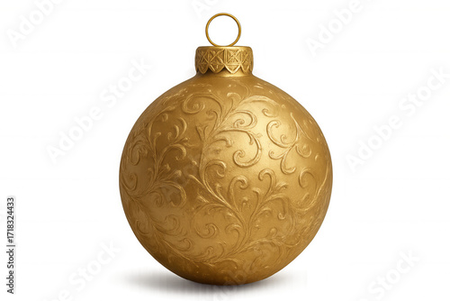 Shiny gold christmas ornament with decorative floral pattern isolated on transparent background for holiday design