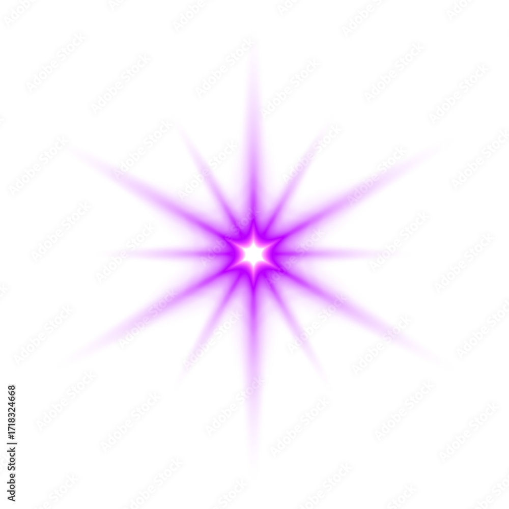 Obraz premium Glowing Purple Violet Starburst Light Effect with Transparent Background – Bright Radiant Sparkle Explosion, Abstract Neon Energy Flash, Digital Glow Illustration