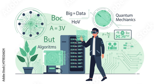 Advanced technology and virtual reality concept in futuristic data processing system