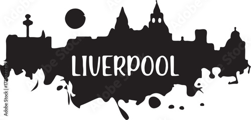 Vector art of liverpool city skyline silhouette with sun