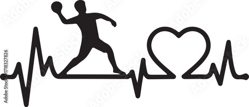 Vector art of handball player silhouette with heartbeat vector art